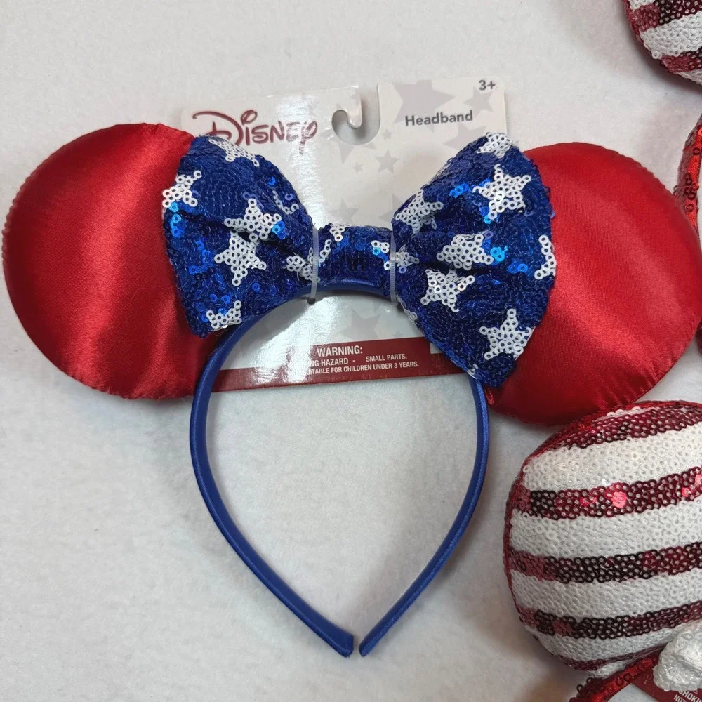 Disney Minnie Mouse Patriotic Headband Set 3pk Red White Blue Sequin 4th July